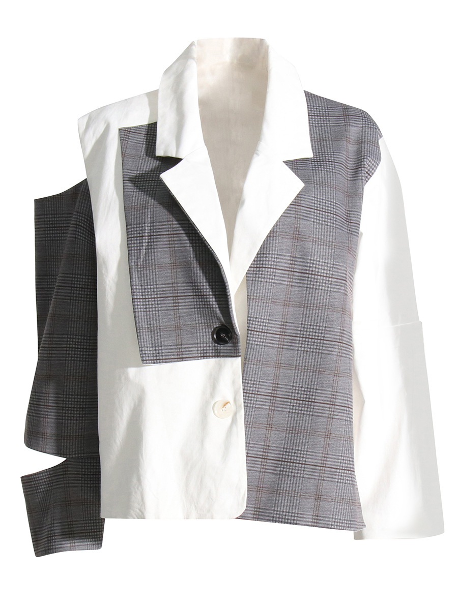 Irregular Color Collision Splicing Small Suit Long Sleeve Jacket