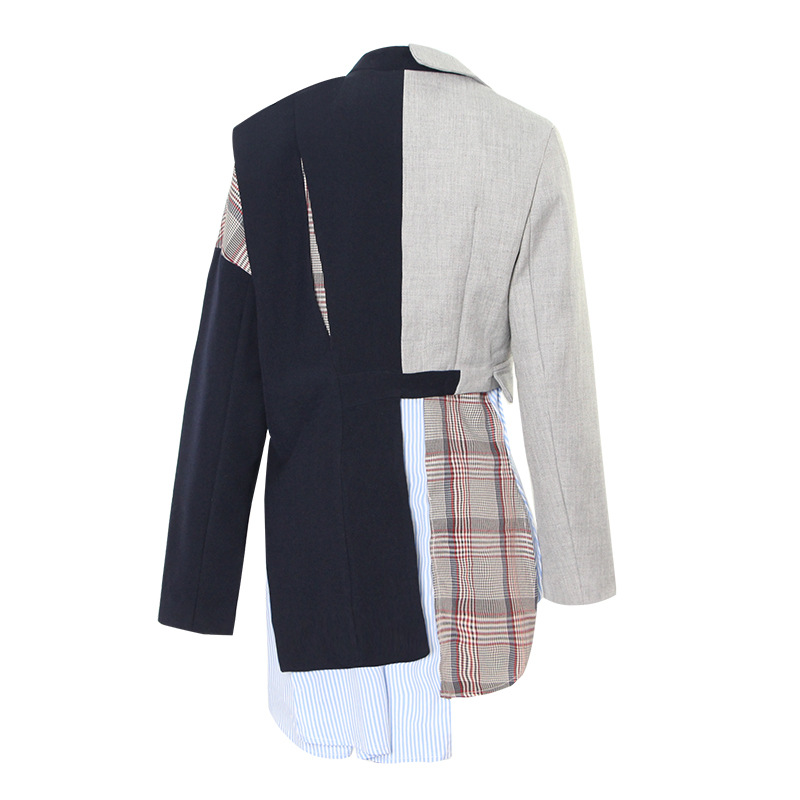 Irregular Cut Collision Color Stitching Long Sleeve Jacket