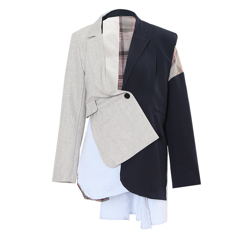 Irregular Cut Collision Color Stitching Long Sleeve Jacket