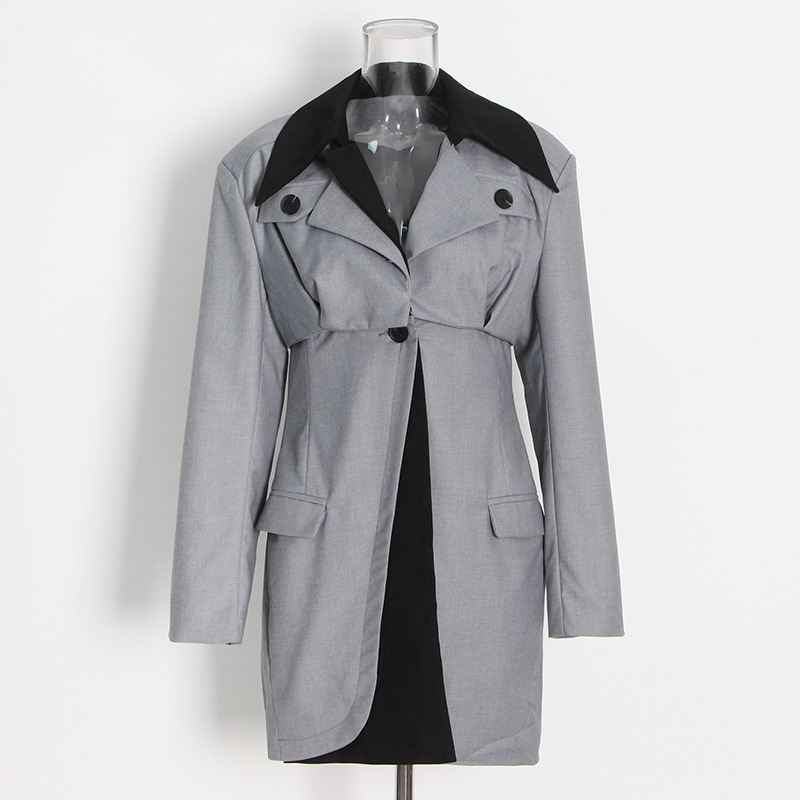Lapel Stitching Removable Long Sleeve Pocket Jacket
