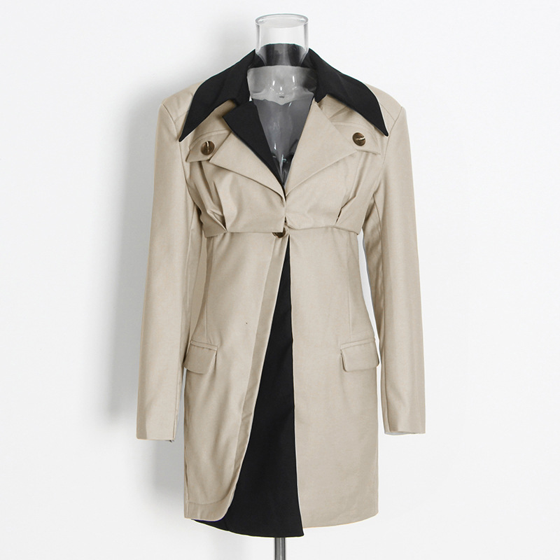Lapel Stitching Removable Long Sleeve Pocket Jacket
