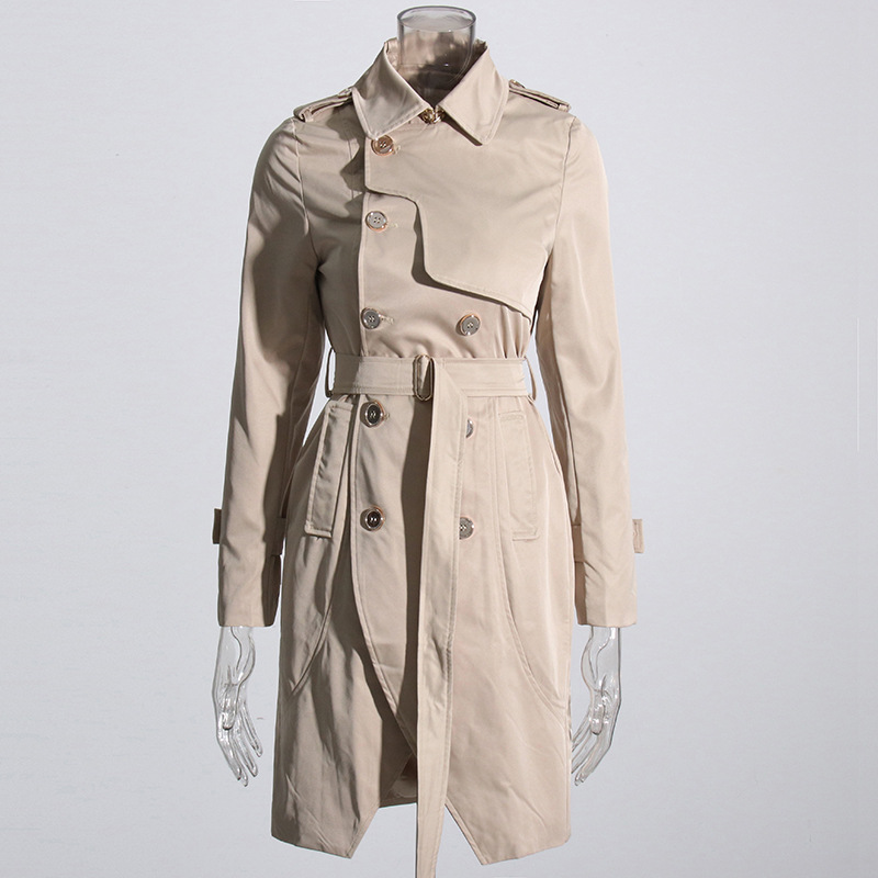 Lapel Irregular Long Sleeve Metal Buckle Lacing Coat