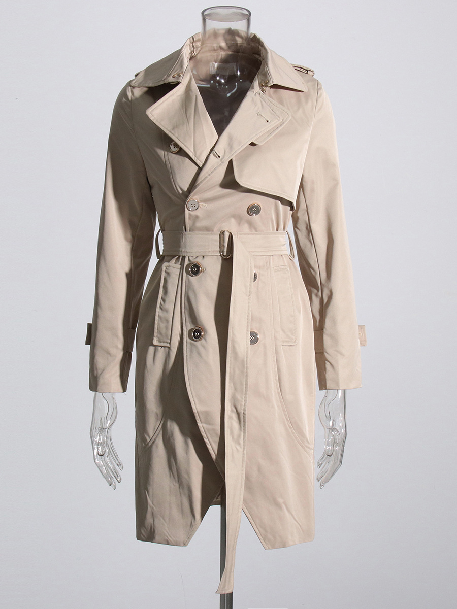 Lapel Irregular Long Sleeve Metal Buckle Lacing Coat