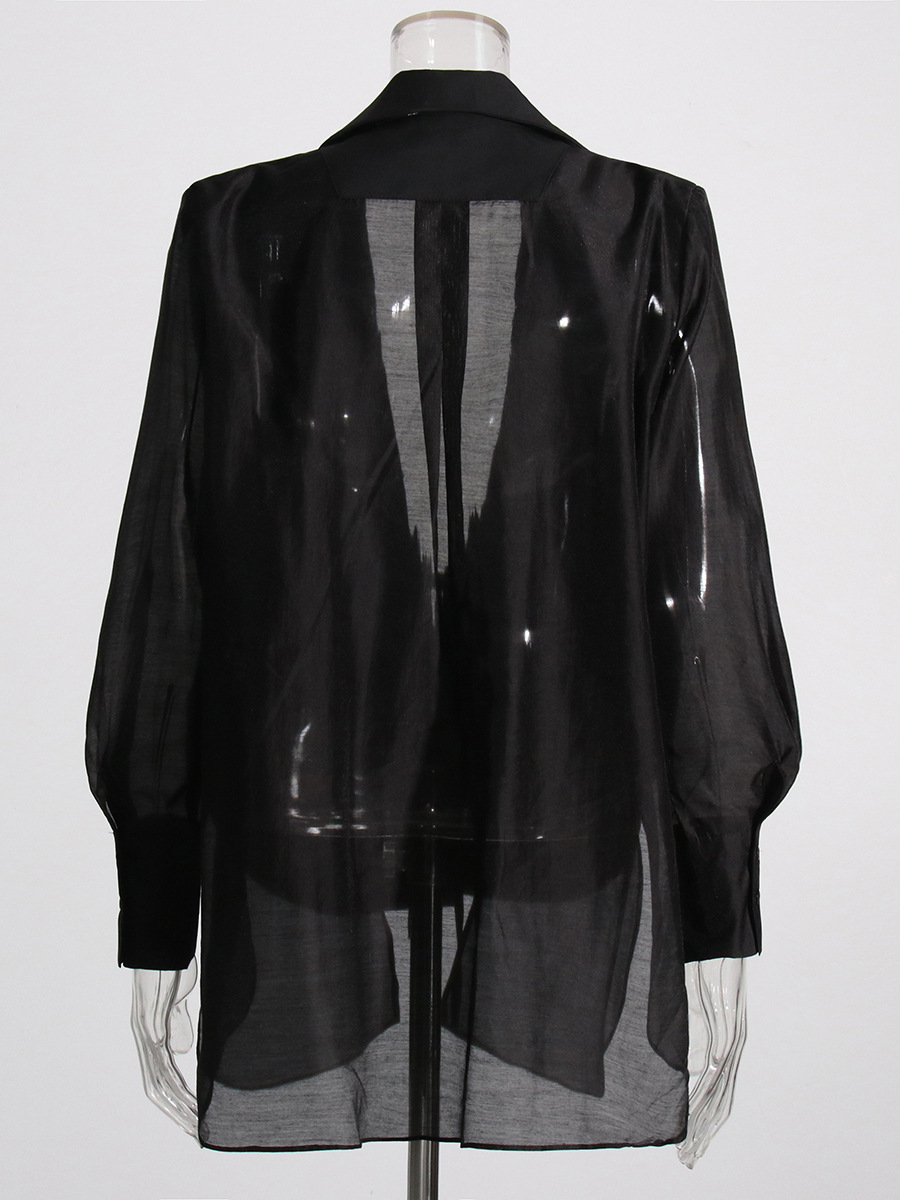 Lapel Collar Long Sleeve Loose Laced Mid-Length Jacket