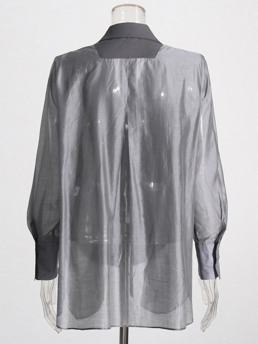 Lapel Collar Long Sleeve Loose Laced Mid-Length Jacket
