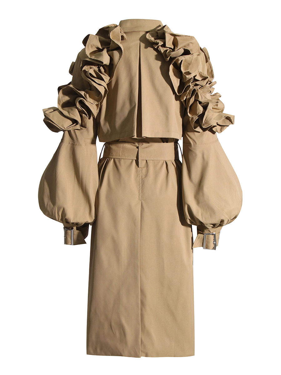 Lapel Collar Long Sleeve Ruffle Stitching Slimming Jacket