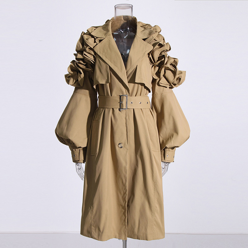 Lapel Collar Long Sleeve Ruffle Stitching Slimming Jacket