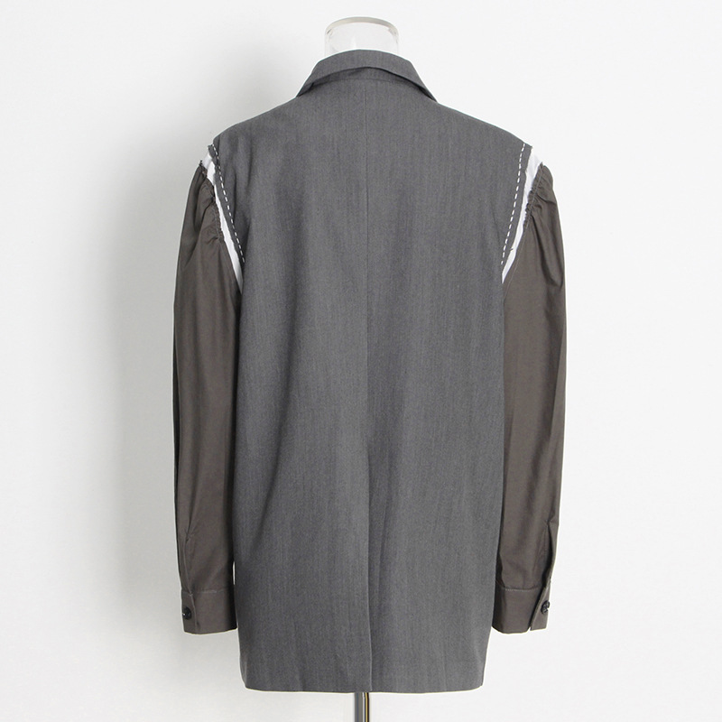 Lapel Collar Patchwork Shirt Sleeve Loose Blazer