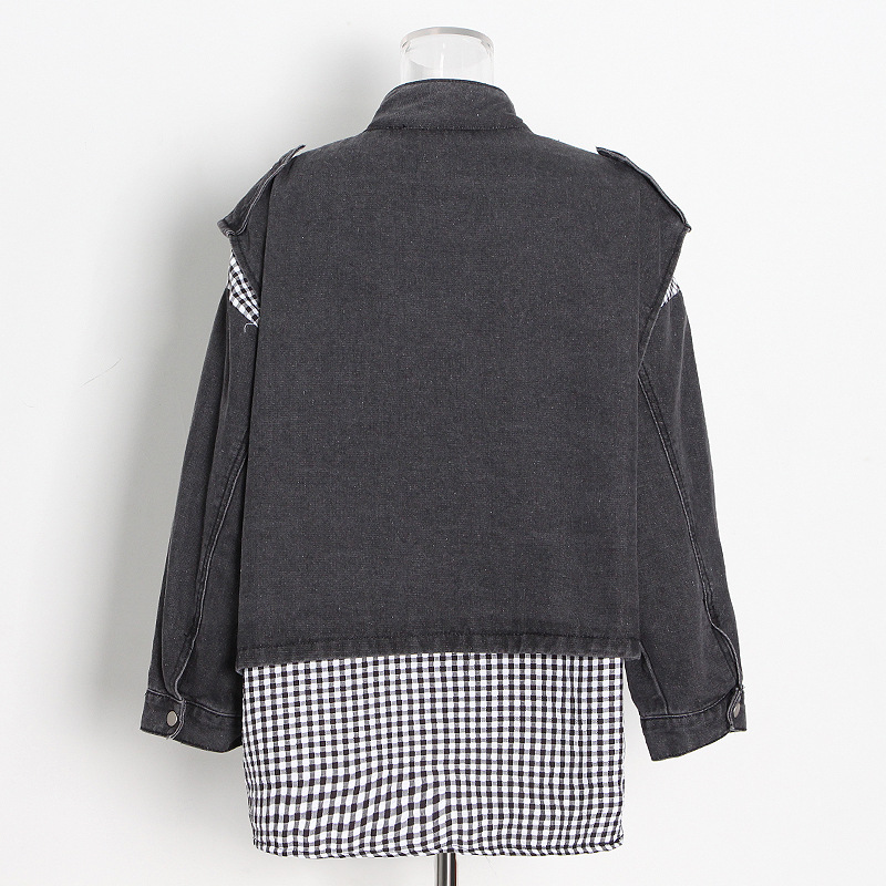 Loose Plaid Patchwork Denim Jacket