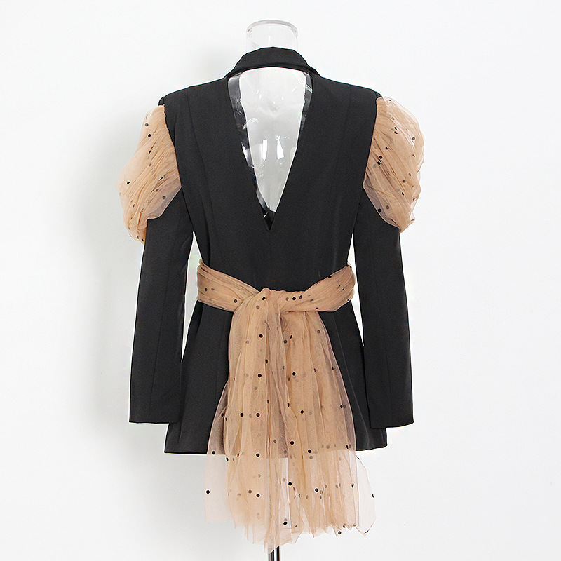 Mesh Stitching Black Casual Suit