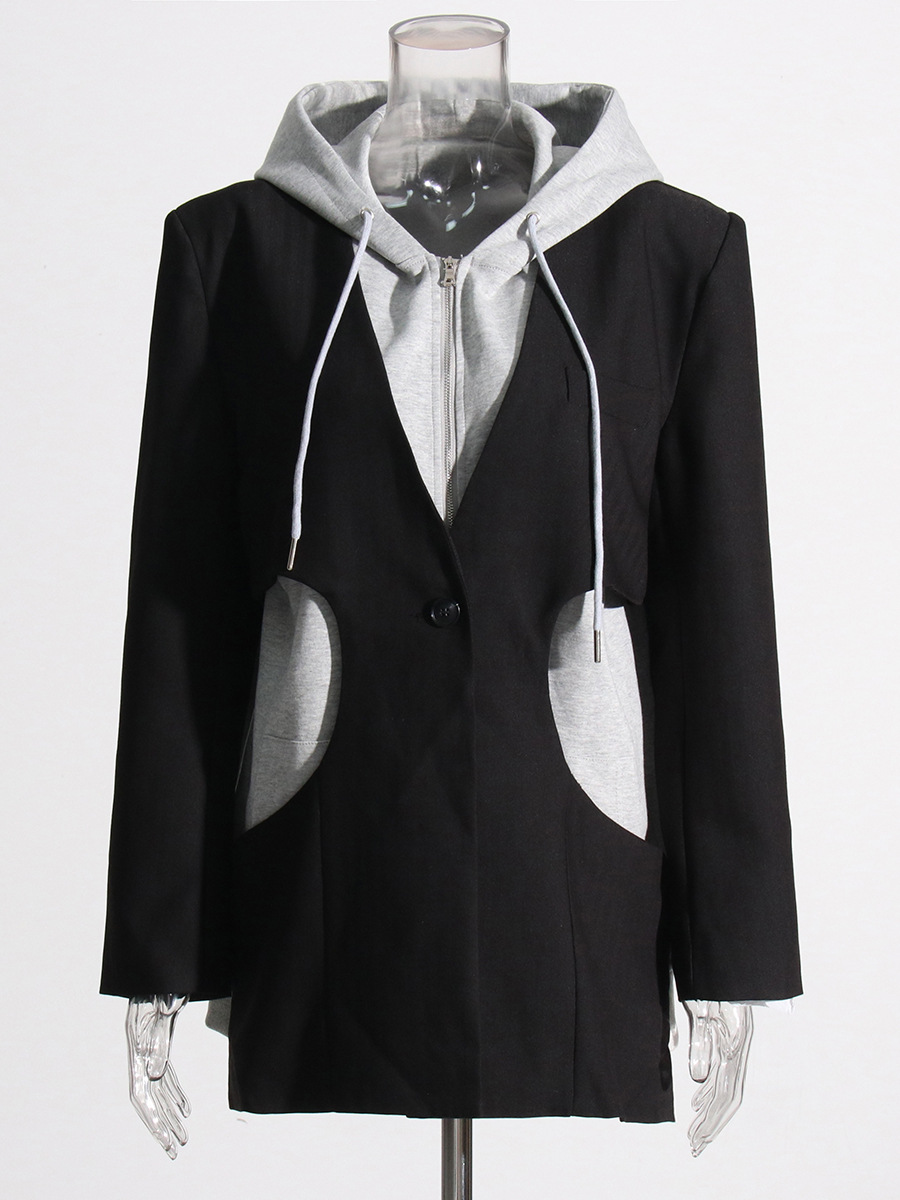 Niche Wind Collision Color Stitching Hooded Casual Small Blazer