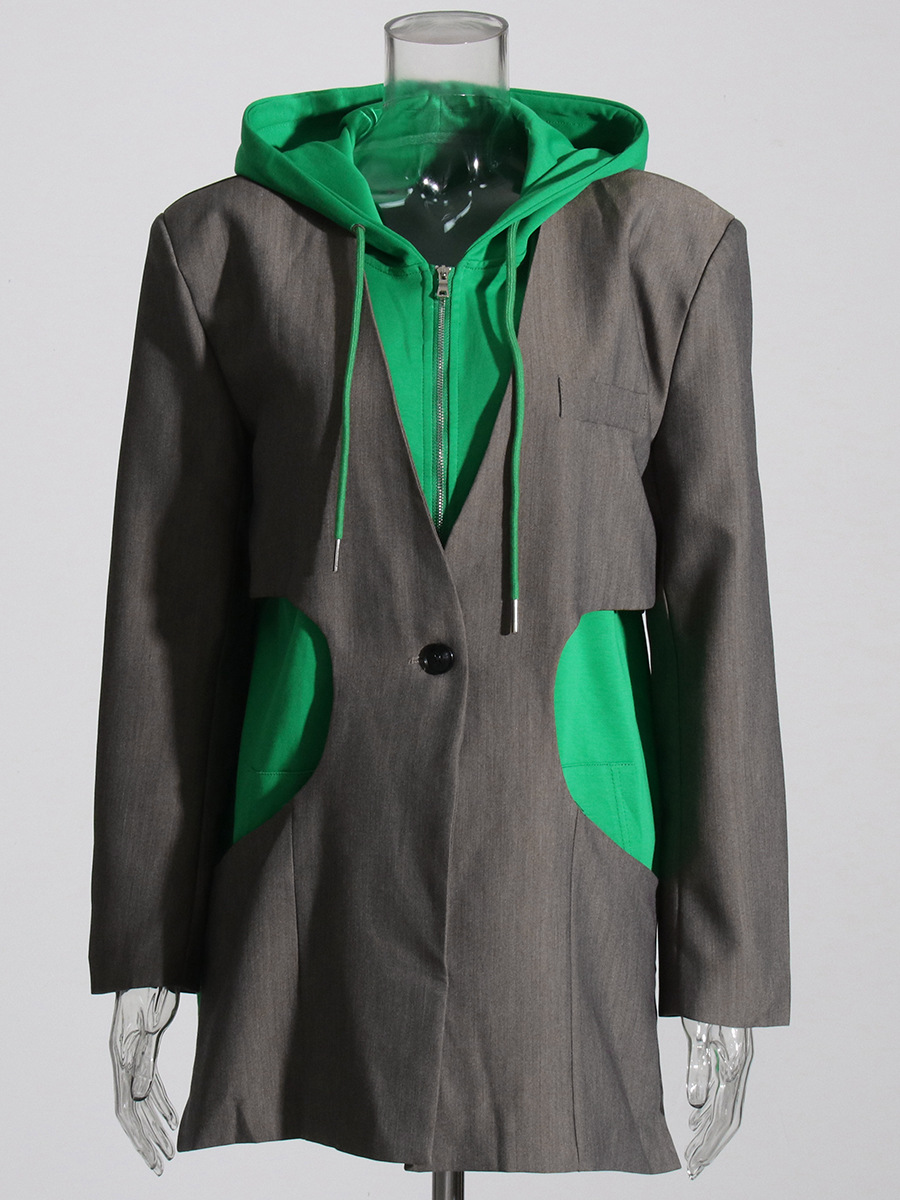 Niche Wind Collision Color Stitching Hooded Casual Small Blazer