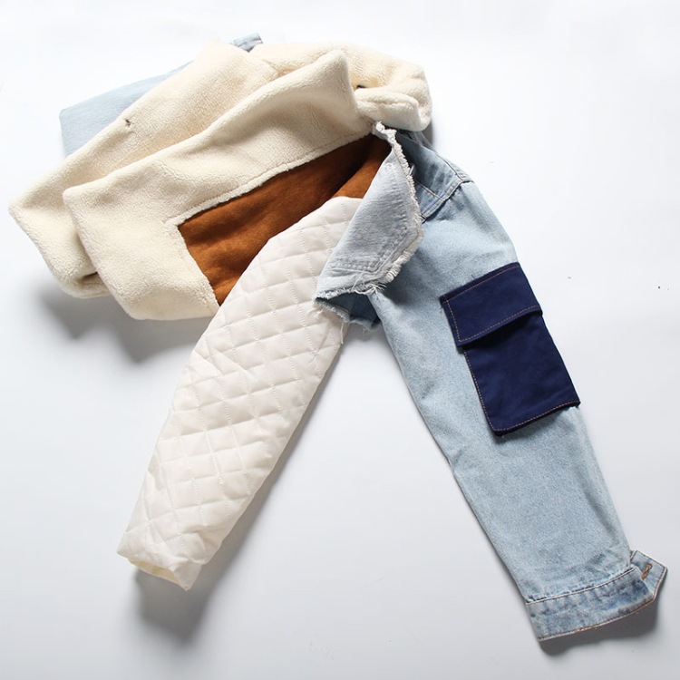 Padded Denim Stitching Jacket Lambswool Lining Thickened