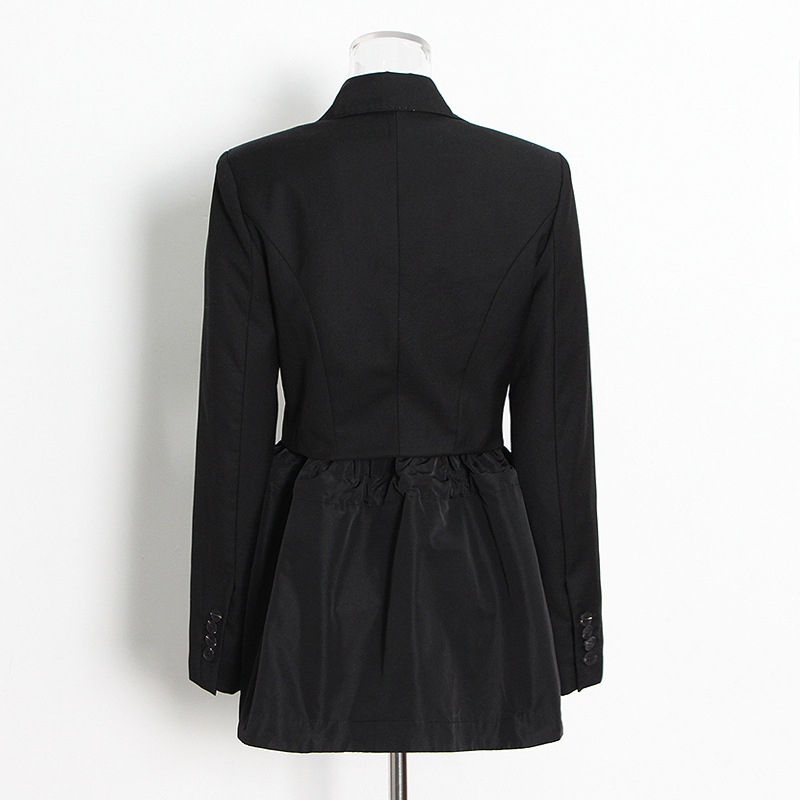 Patchwork Fabric Drawstring Waist Short Women'S Jacket