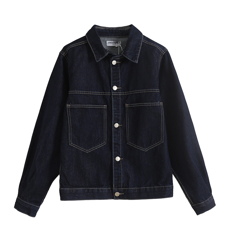 Short Women'S Dark Blue Denim Jacket