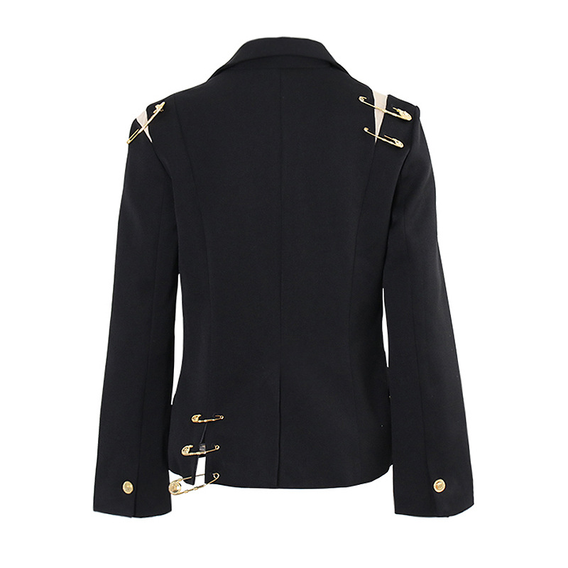 Mesh Patchwork Pin Decoration Slim Long-Sleeved Suit