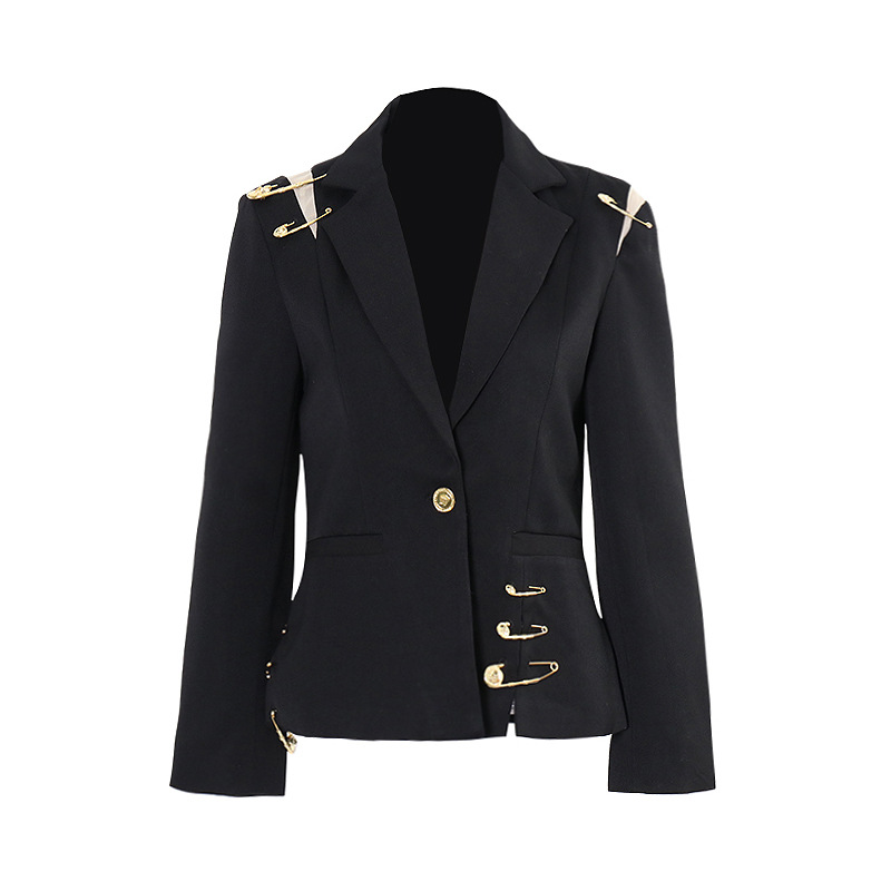 Mesh Patchwork Pin Decoration Slim Long-Sleeved Suit