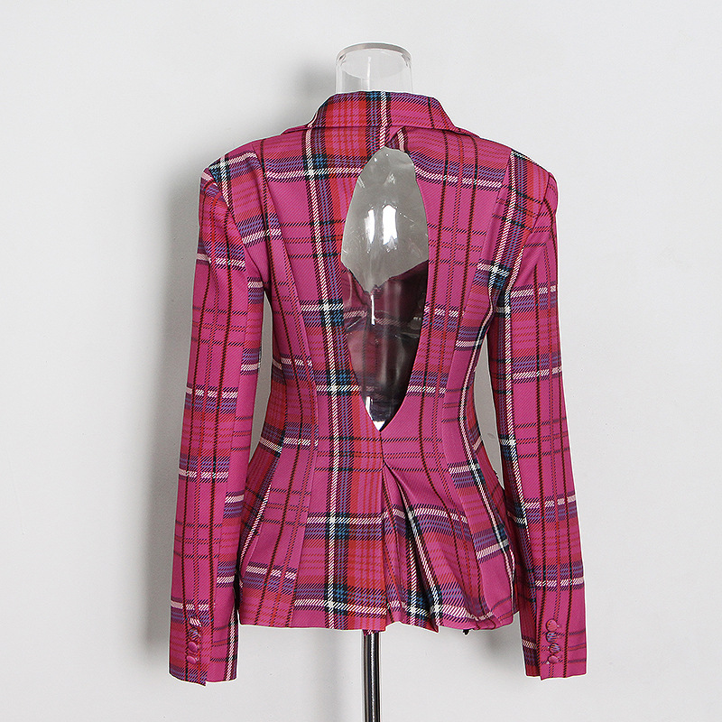 Single-Breasted Check Pattern Slim Short Women'S Jacket