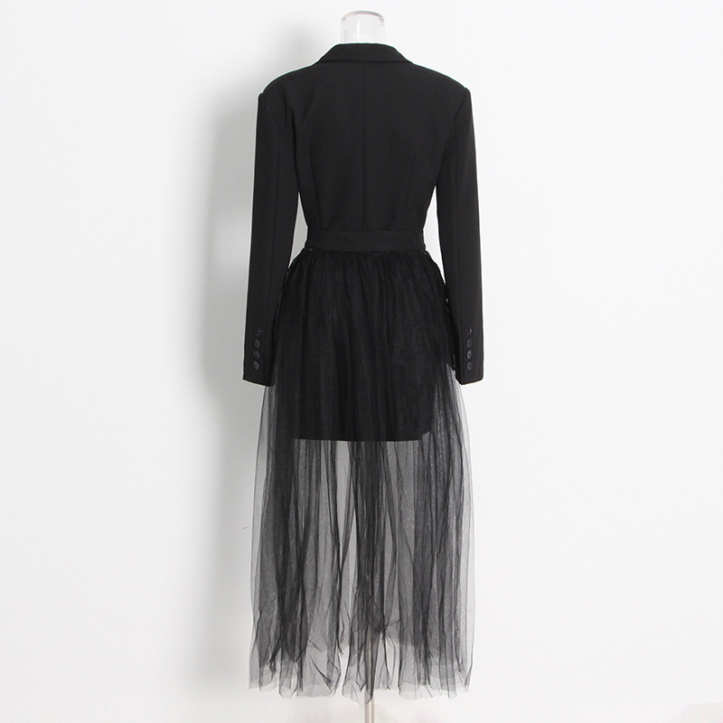 Small Suit Set Long-Sleeved Mesh Half-Body Skirt