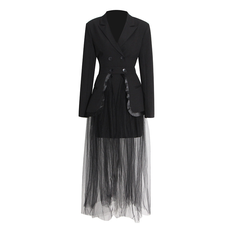 Small Suit Set Long-Sleeved Mesh Half-Body Skirt