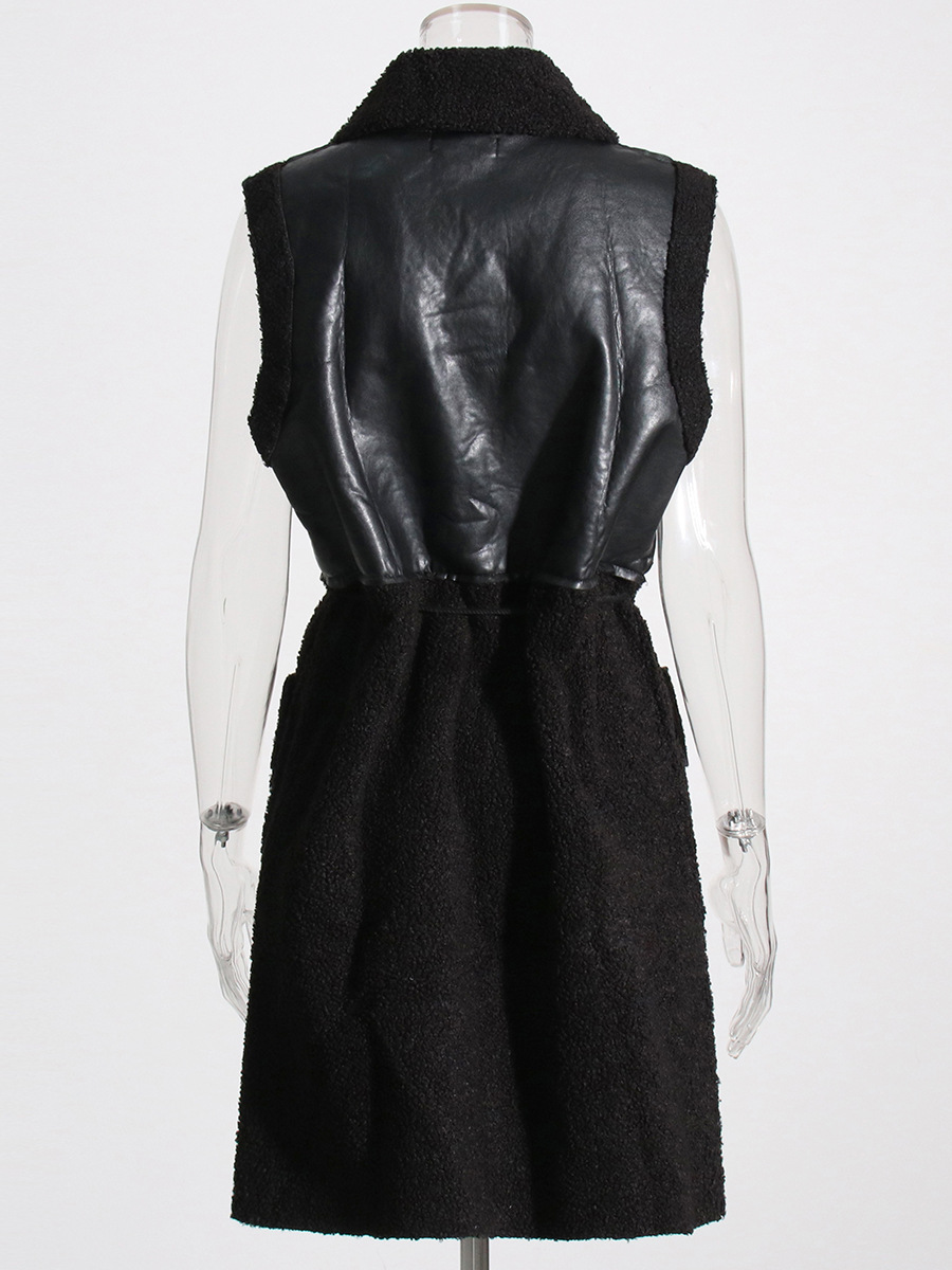 Solid Color Fashion Stitching Laced Long Jacket