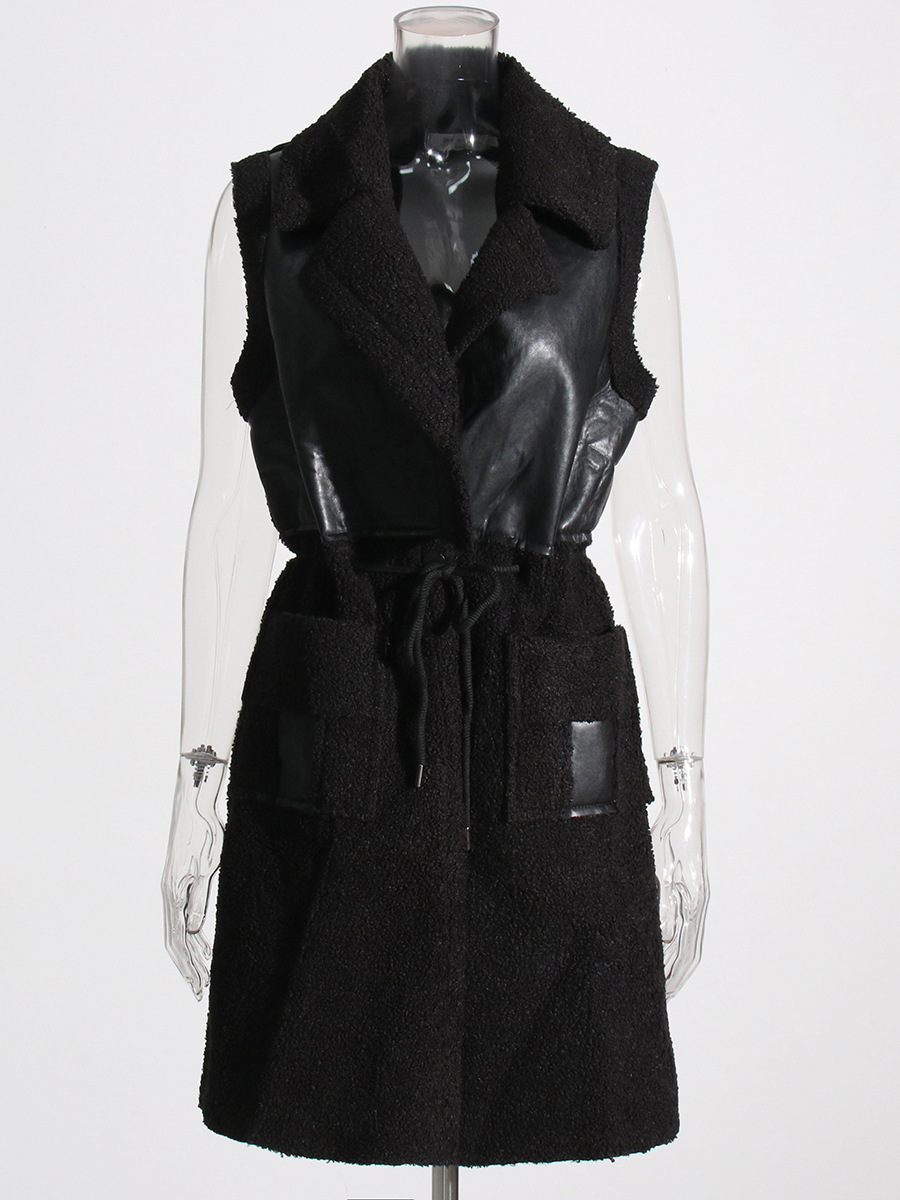 Solid Color Fashion Stitching Laced Long Jacket