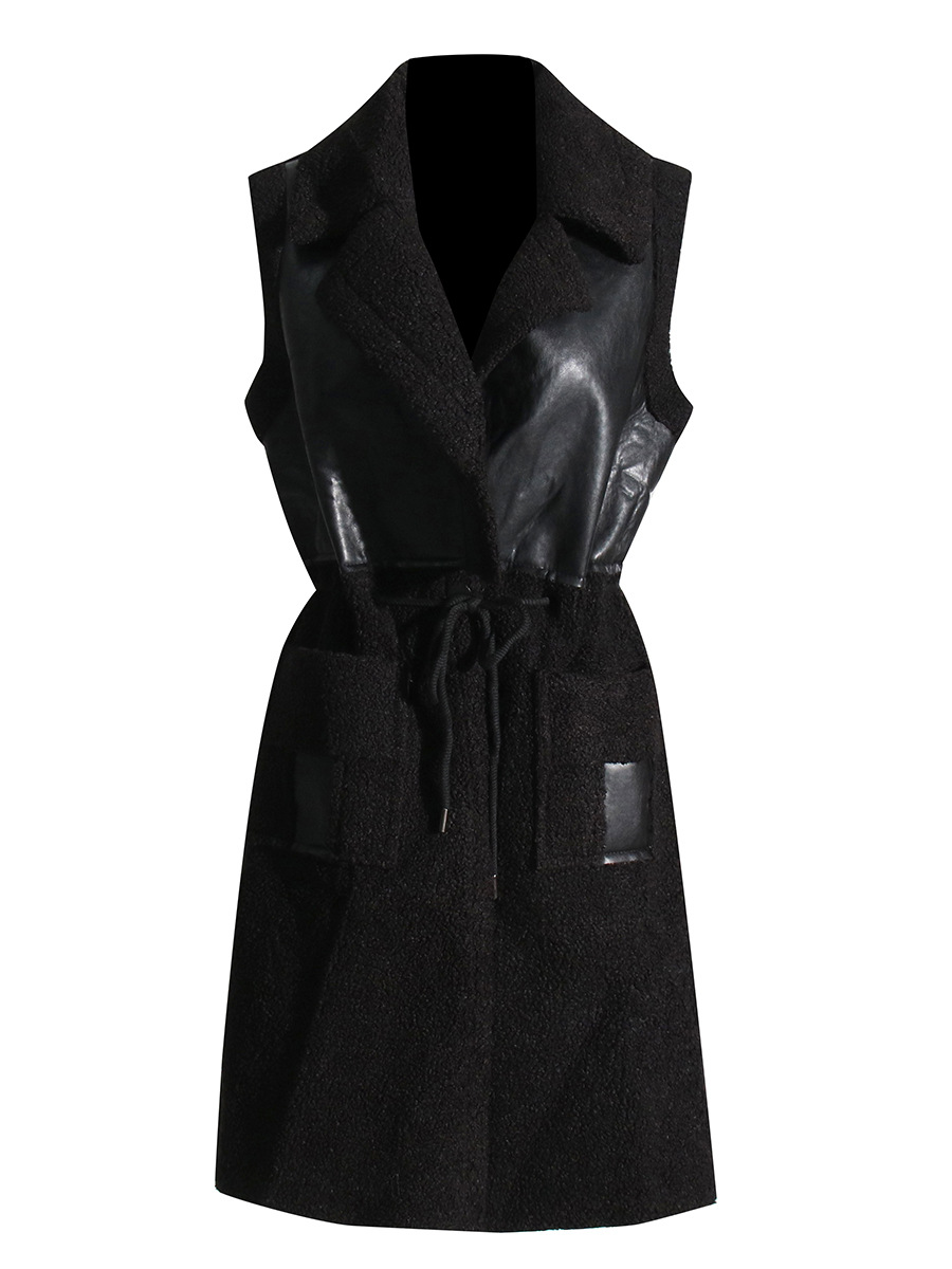 Solid Color Fashion Stitching Laced Long Jacket