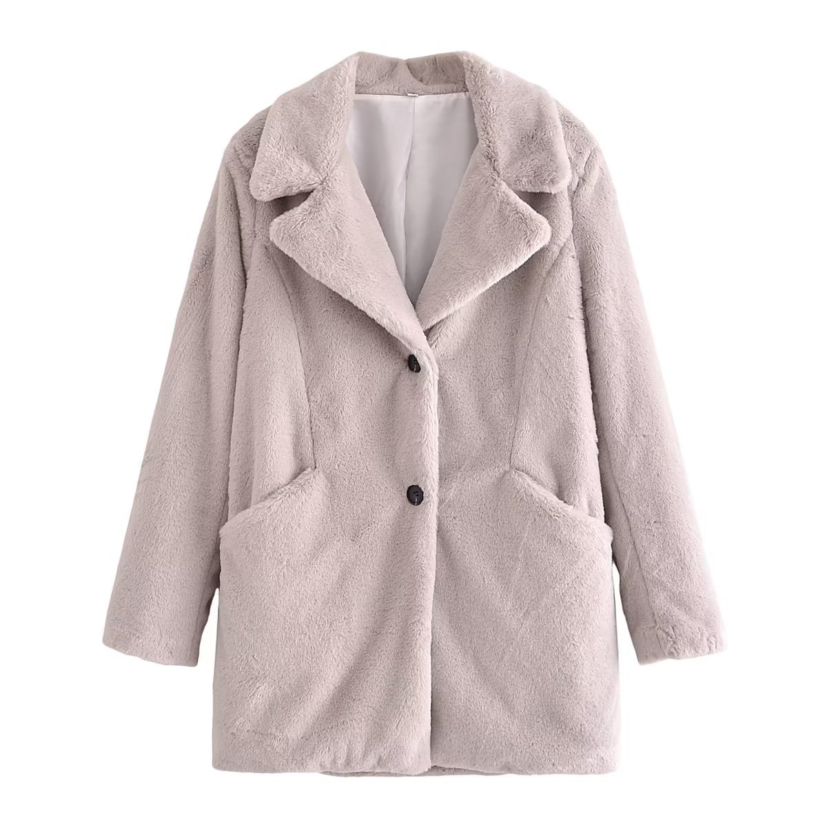 Solid Color Pockets Two Buttons In The Long Thick Jacket