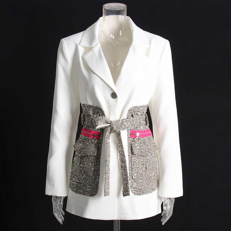 Tweed Big Pocket Patchwork Collision Color System Jacket