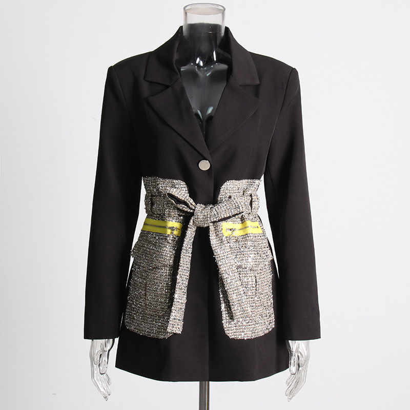 Tweed Big Pocket Patchwork Collision Color System Jacket