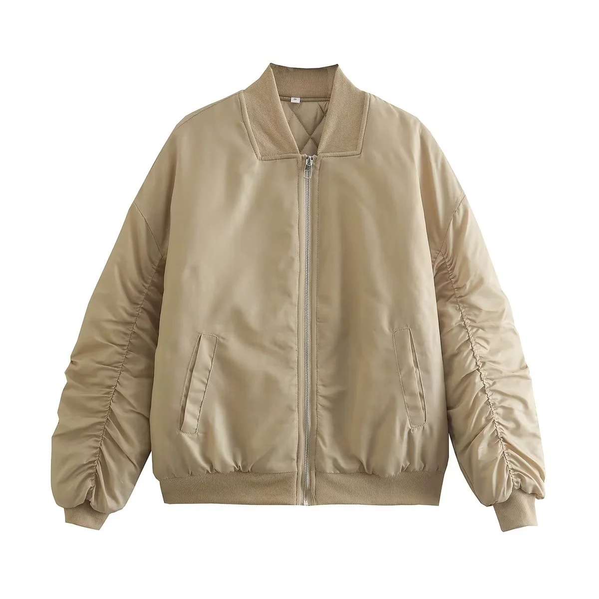 Vintage Stand-Up Collar Pleated Long Sleeve Zip-Up Aviator Jacket