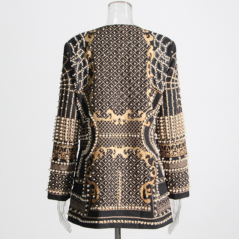 V-Neck Long-Sleeved Printed Patchwork Jacket
