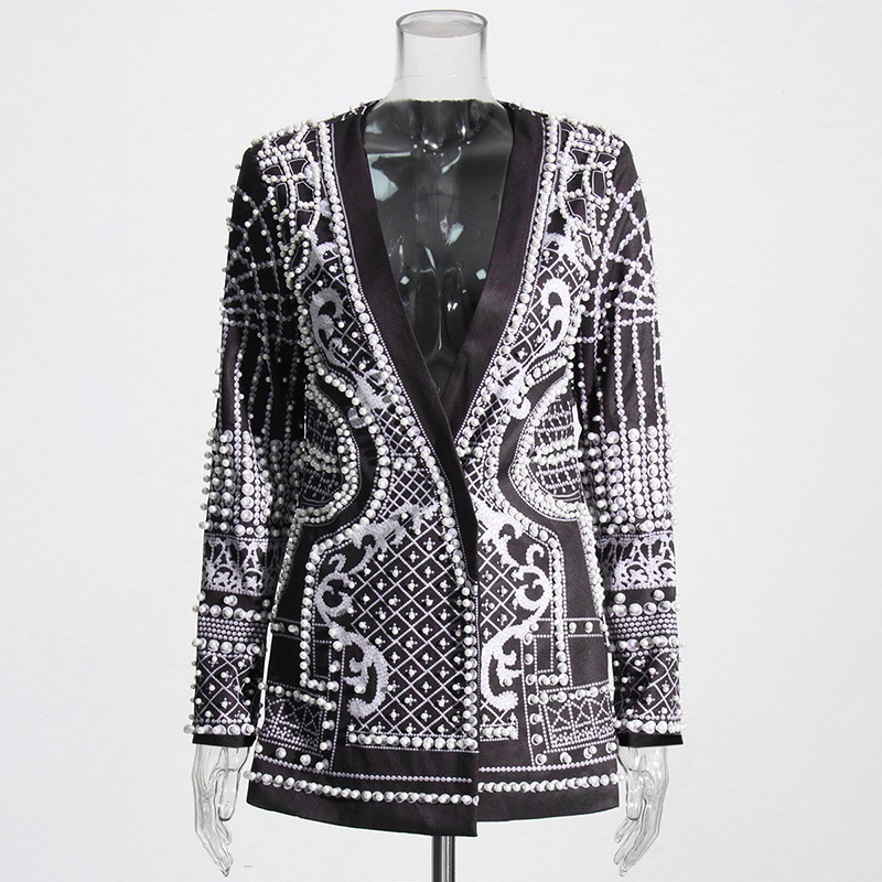 V-Neck Long-Sleeved Printed Patchwork Jacket