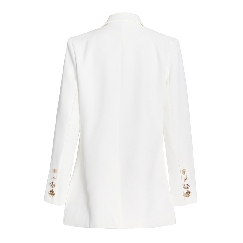 White Double-Row Loose Mid-Length Jacket