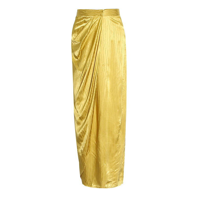 High Waist Pleated Asymmetric Hip Half Skirt