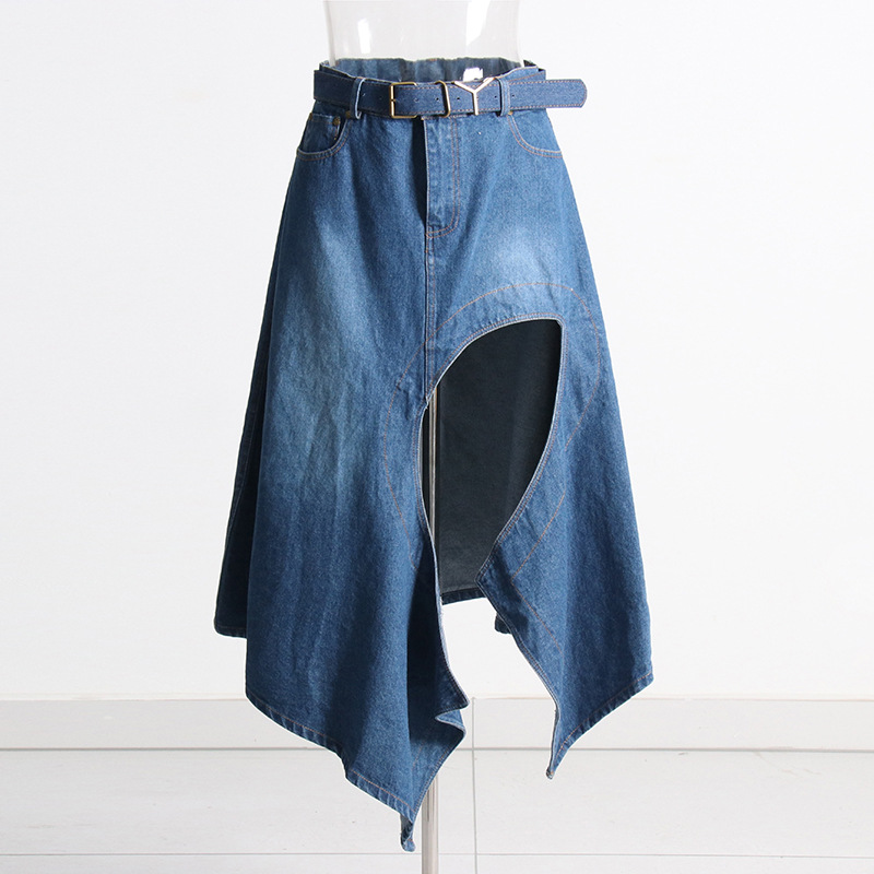 High-Waisted Splicing Irregular Leg-Baring Half Skirt