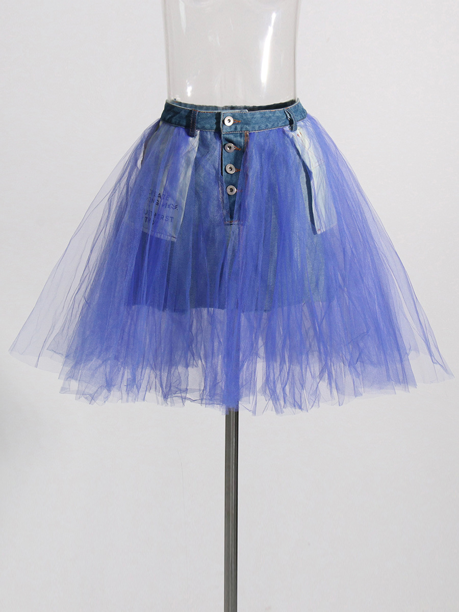 High-Waisted Single-Breasted Denim Skirt