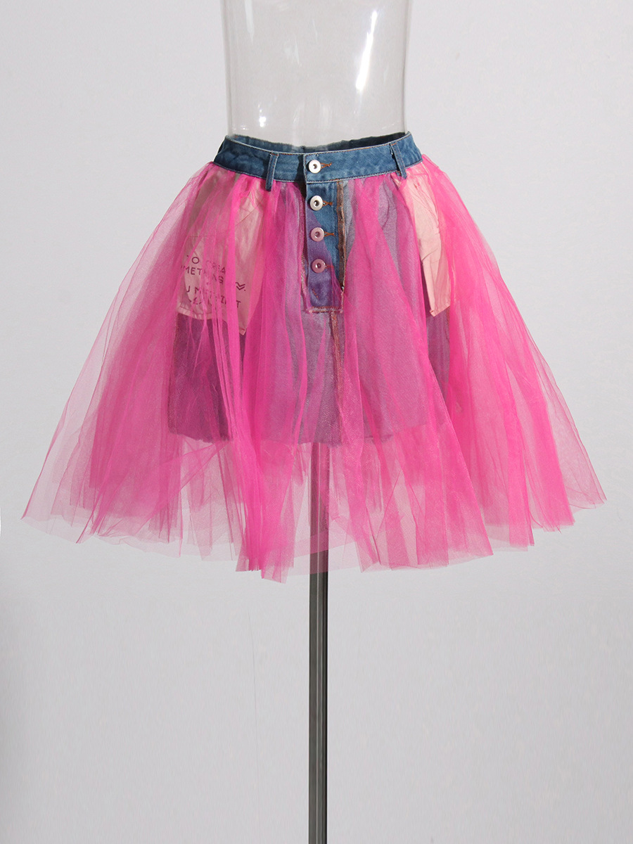 High-Waisted Single-Breasted Denim Skirt