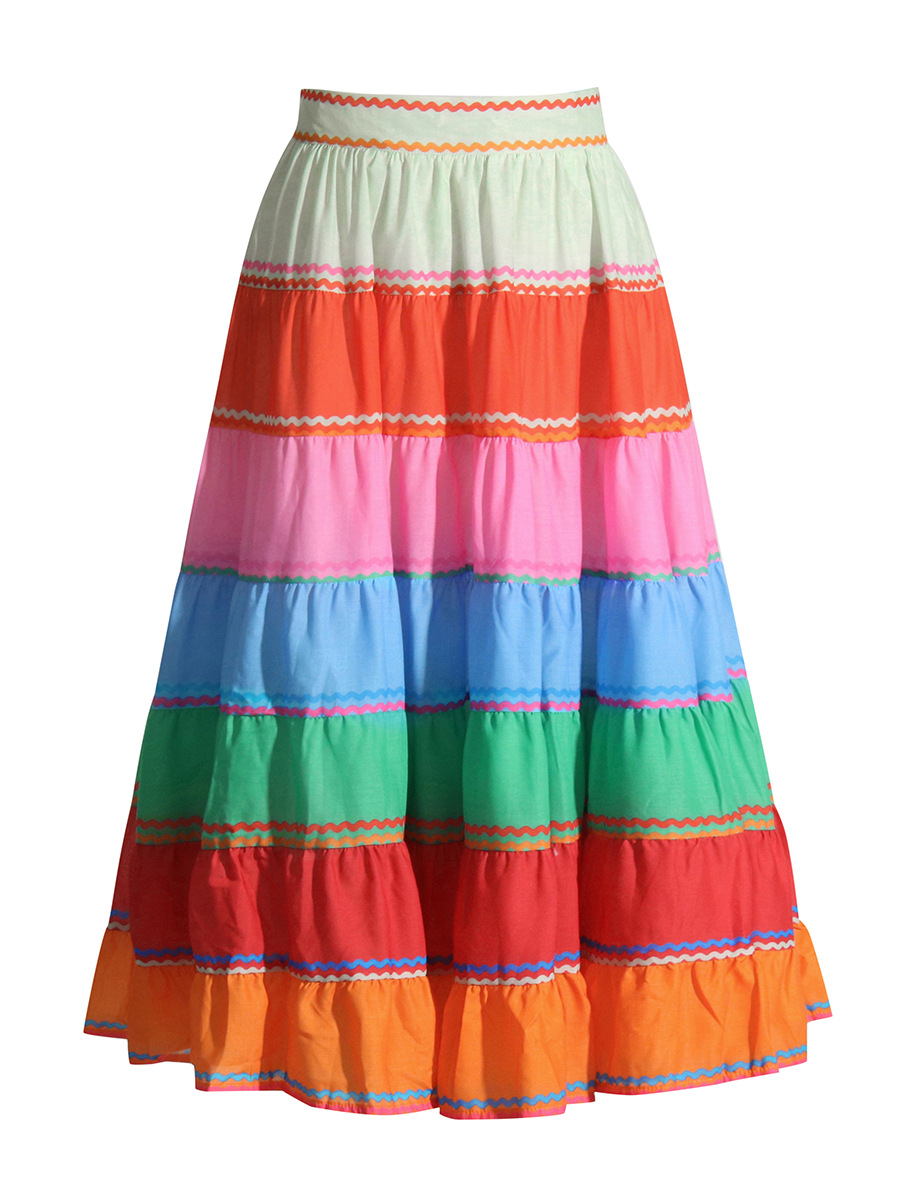 High-Waisted Splicing Colorful Loose Mid-Length Skirt