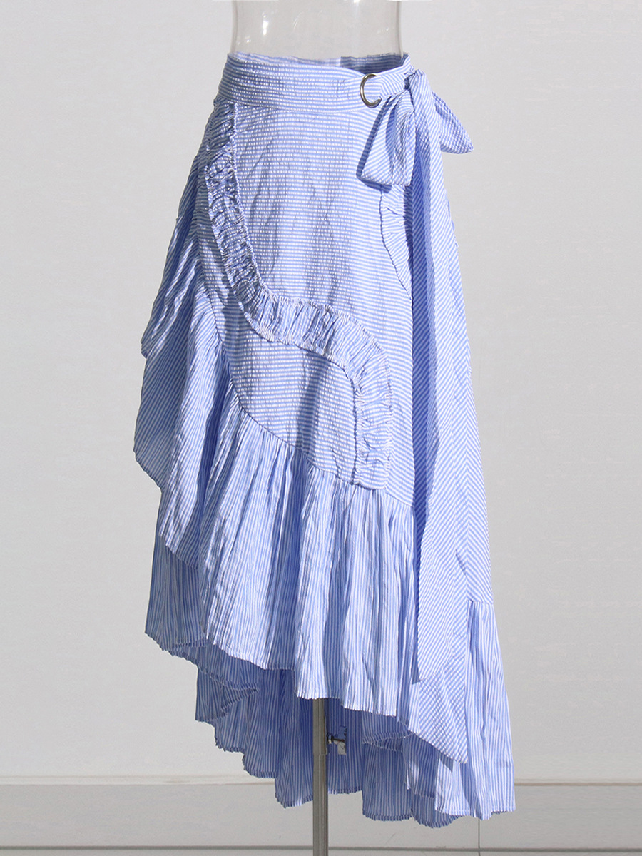 One-Piece Lace-Up High-Waisted Blue Striped Half-Body Skirt
