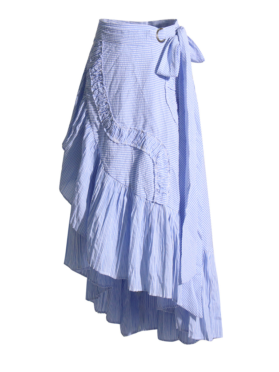 One-Piece Lace-Up High-Waisted Blue Striped Half-Body Skirt