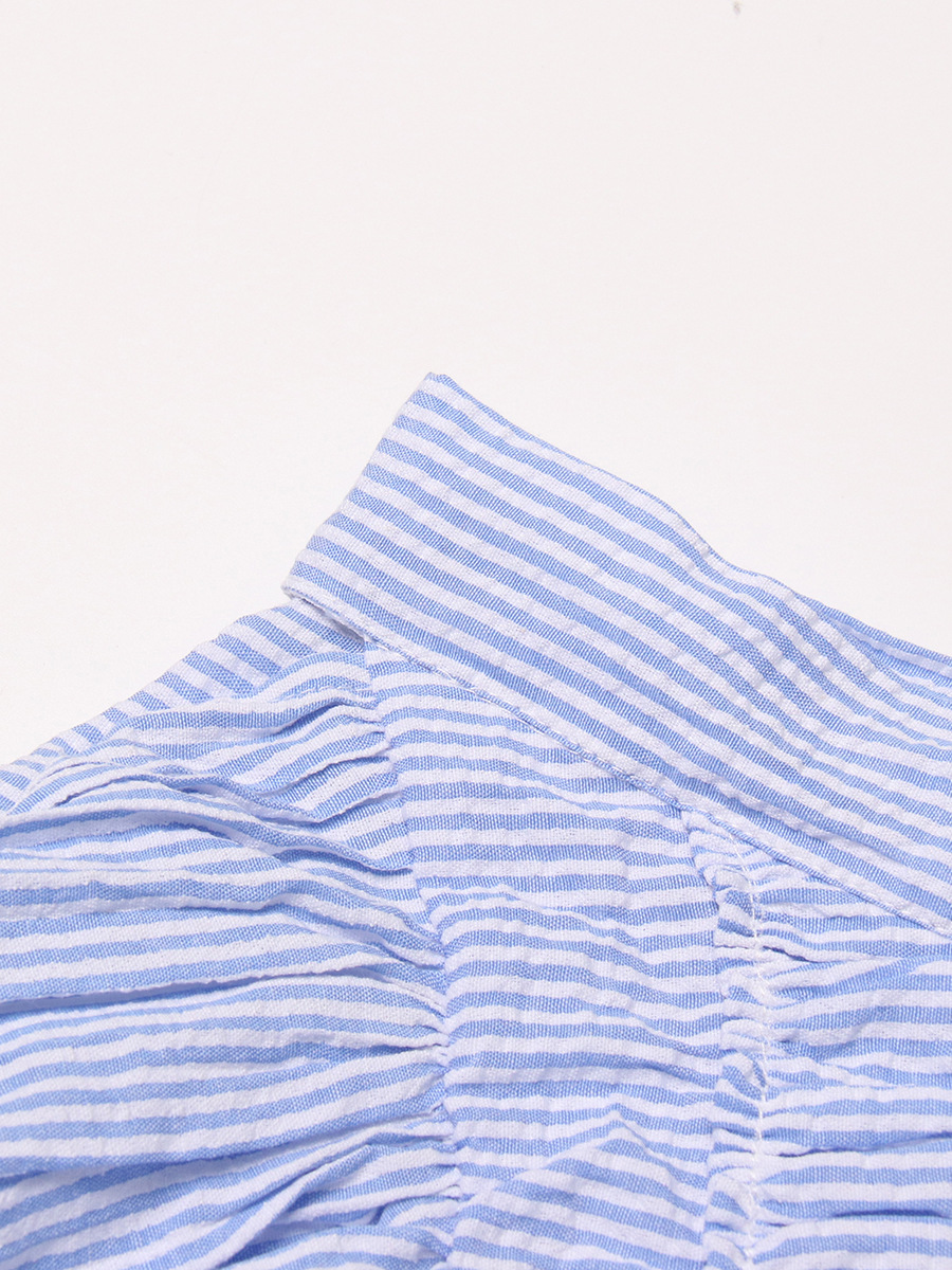 One-Piece Lace-Up High-Waisted Blue Striped Half-Body Skirt
