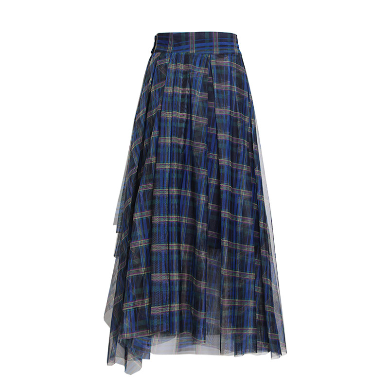 Slim Irregular Mid-Length A-Line Mesh Half-Body Skirt