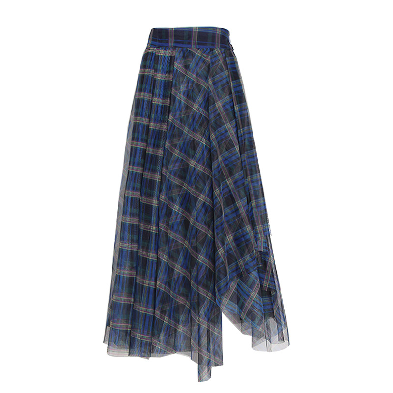 Slim Irregular Mid-Length A-Line Mesh Half-Body Skirt