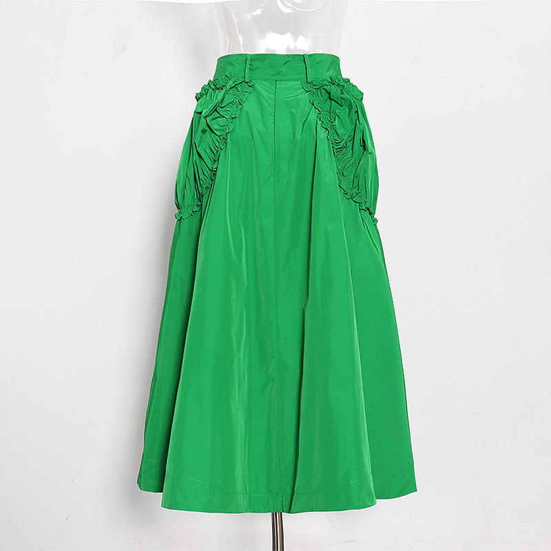 Splicing Pleated Mid-Length Half-Body Skirt