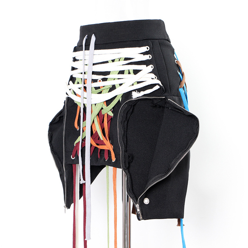 Three-Dimensional Pockets Colorful Drawstring Half Skirt