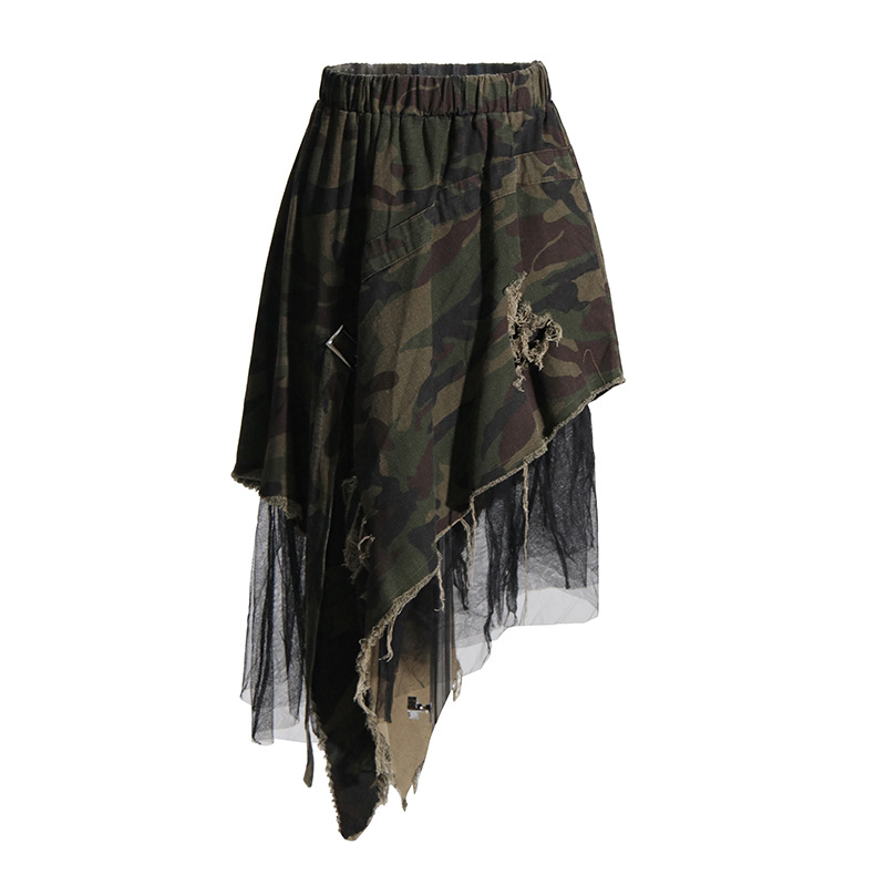 Torn Patchwork Mesh Half-Body Skirt