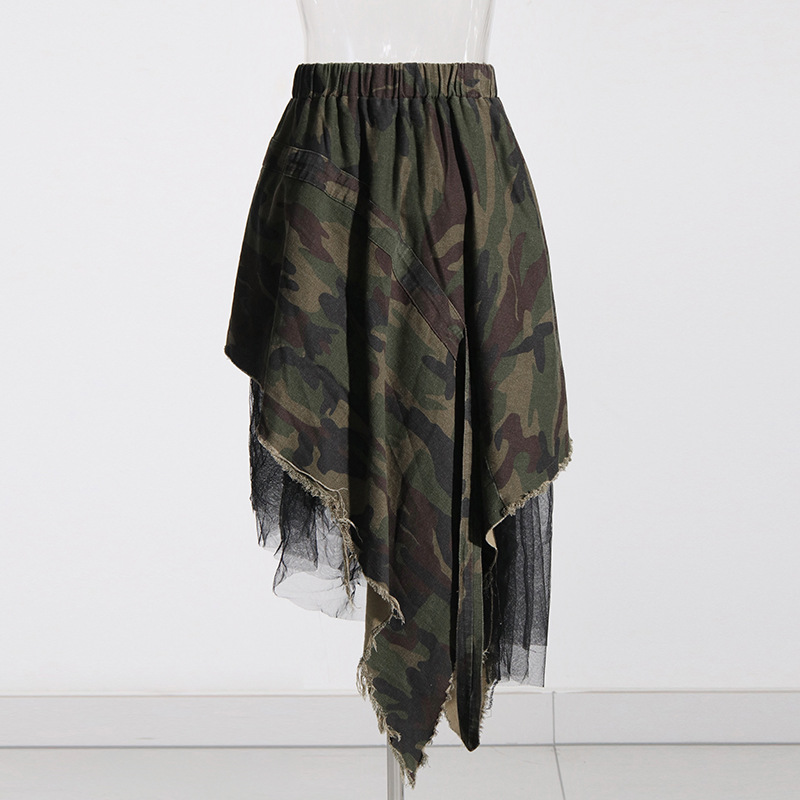Torn Patchwork Mesh Half-Body Skirt
