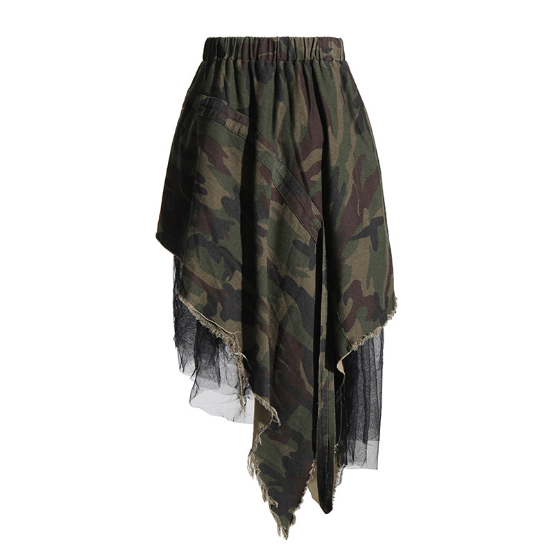 Torn Patchwork Mesh Half-Body Skirt