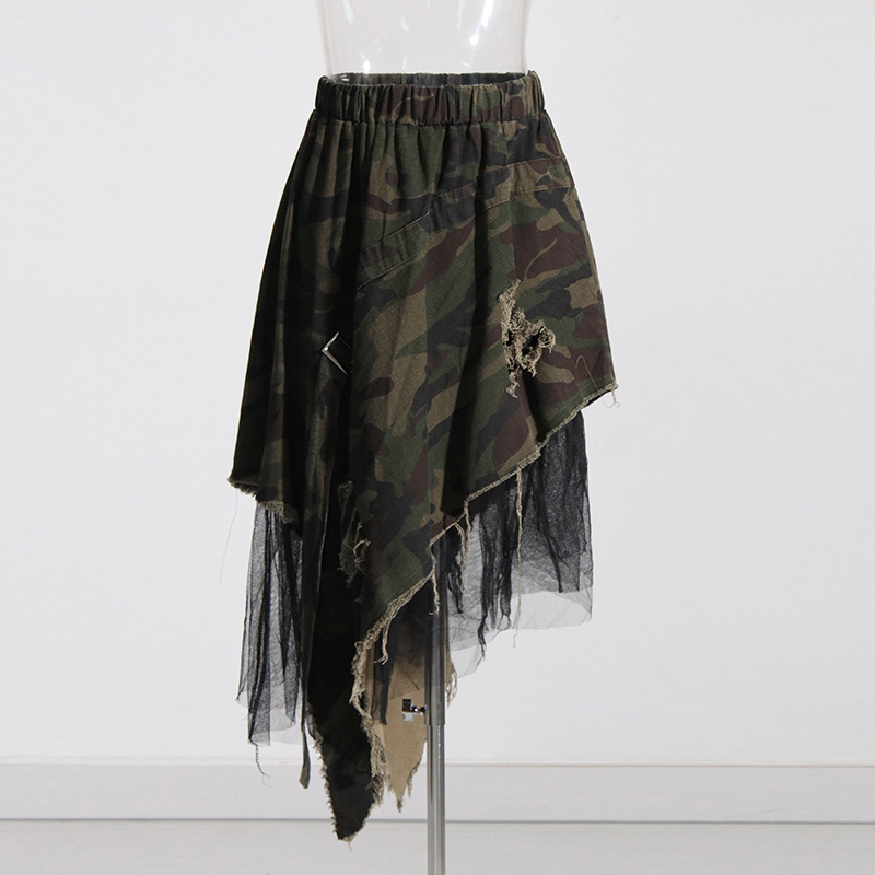 Torn Patchwork Mesh Half-Body Skirt